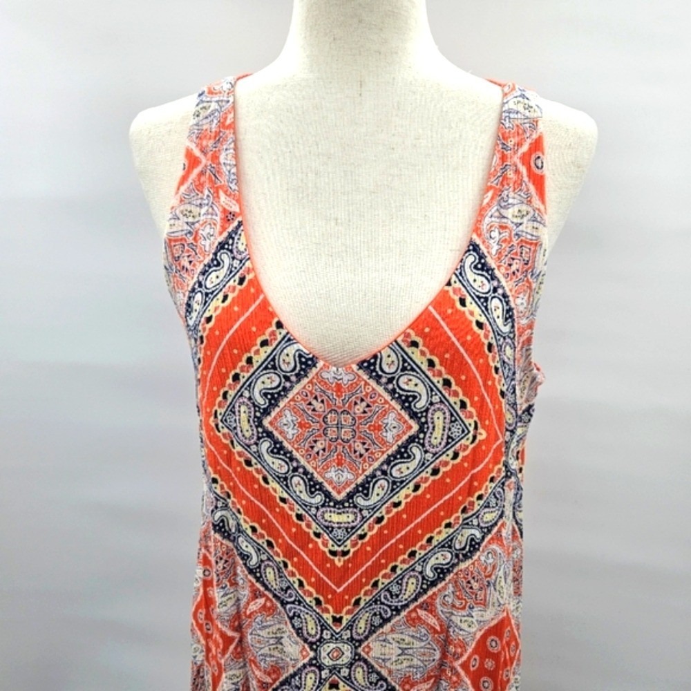 Luxology Orange Blue Paisley Crochet Back Sleeveless‎ Dress Size 8 - Picture 4 of 12